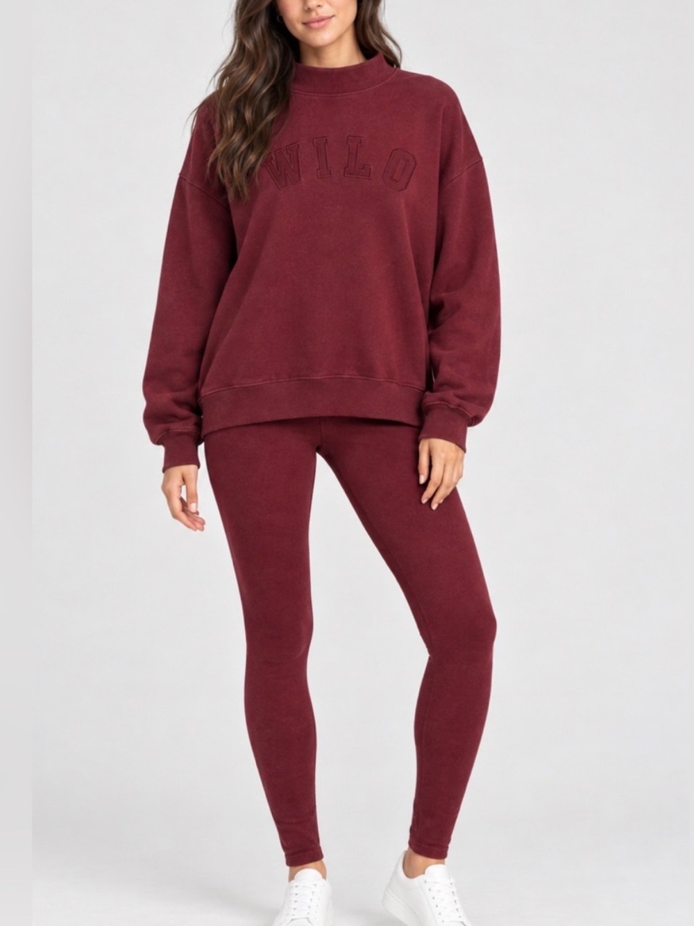 Wilo The Label 2 pc Funnel Neck Legging Set - Burgundy